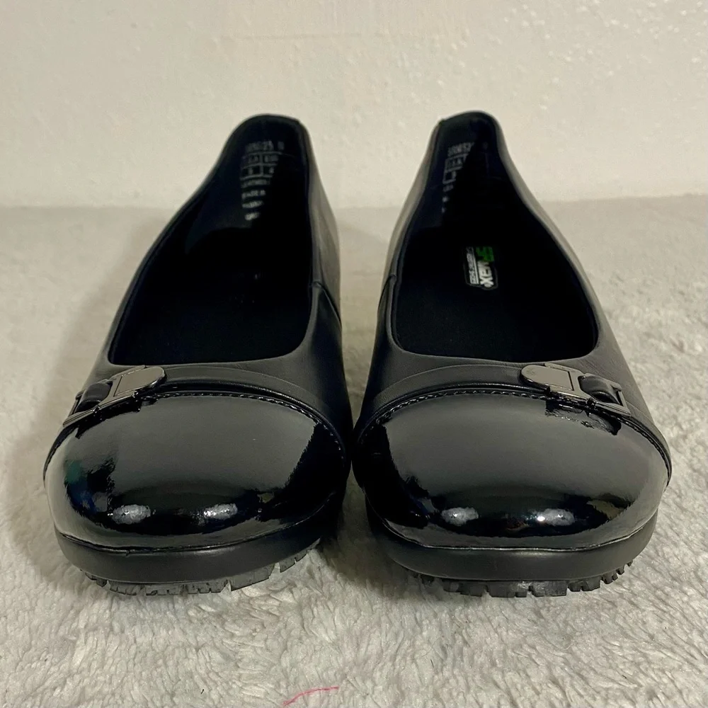 Black Women's Wedge Flats with Accent Hardware SLIP RESISTANT